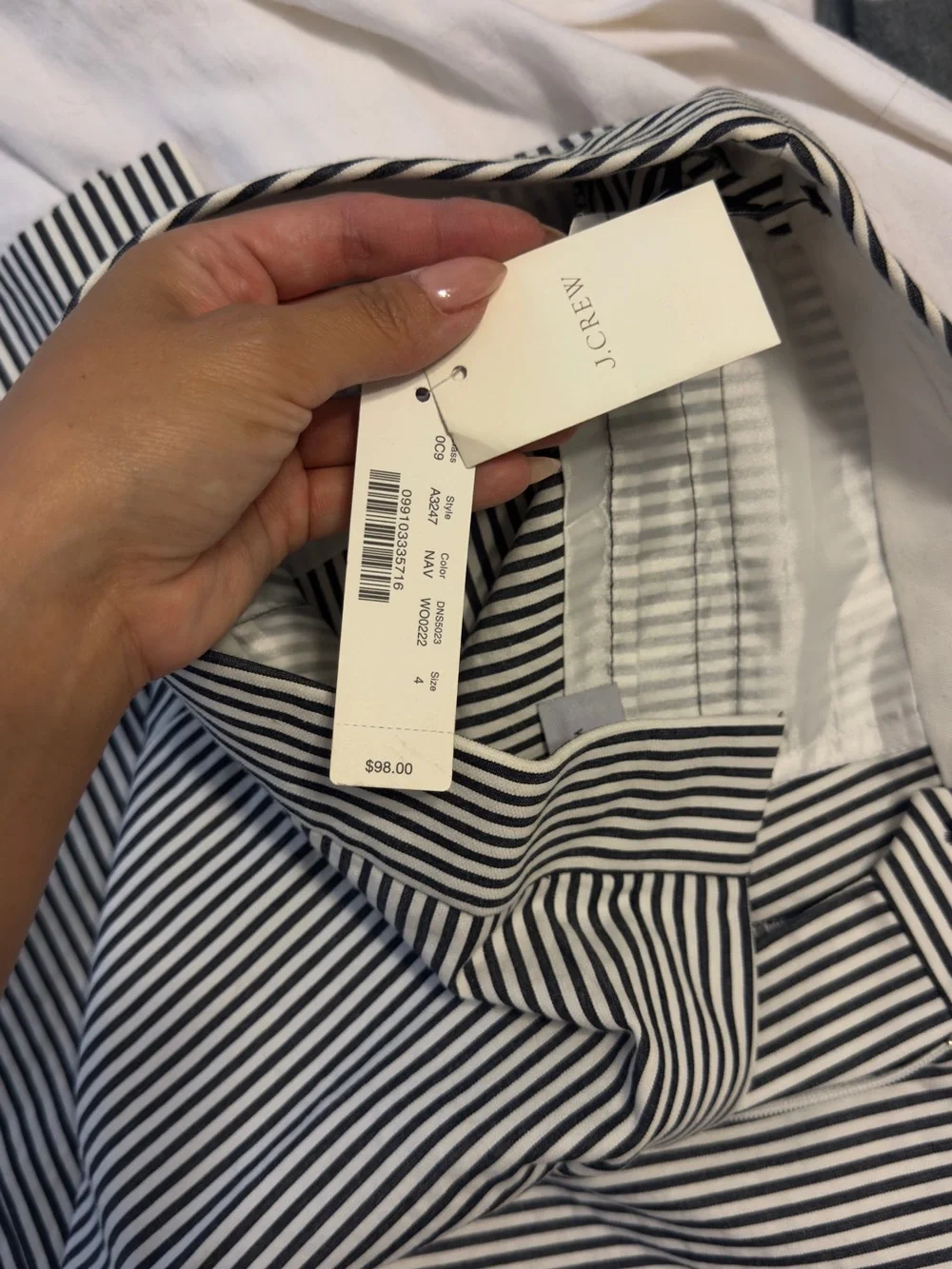 J. Crew Slim Stripe Cotton Chinos in Navy & White